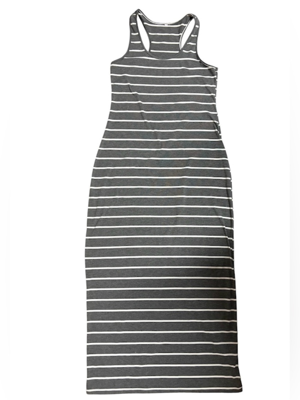 Sleeveless Gray & White Striped Racerback Maxi Dress